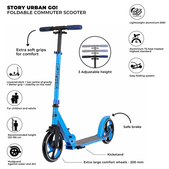 Přepravní koloběžka s velkými koly Story Urban GO! Tmavě modrá