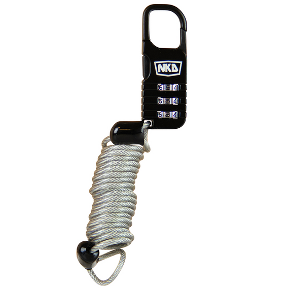 Bezpečnostní visací zámek Cipher Lock pro koloběžku skateboard longboard NKD XtremeSecure Cable Lock Black and Silver 70 cm