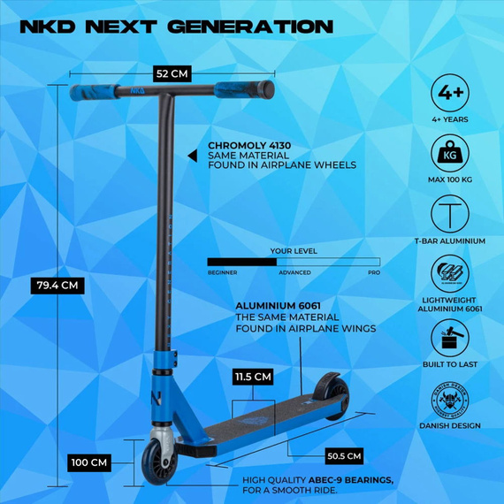 NKD Next Generation Raw Blue wys Lehká hliníková koloběžka pro mladé jezdce. 79,4 cm