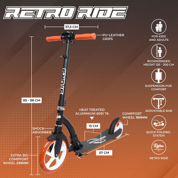 Městský dopravní skútr s předním odpružením Story Retro Ride Black Vintage