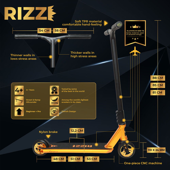 NKD RIZZ Stunt Scooter Gold 85 cm