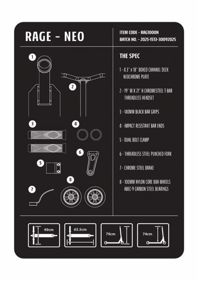 Rage Complete Stunt Scooter Neochrome wys. 79 cm