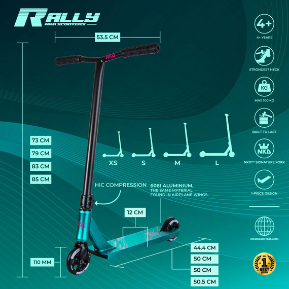 Výkonnostní skútr NKD Rally V4 Black Teal wys. 79 cm