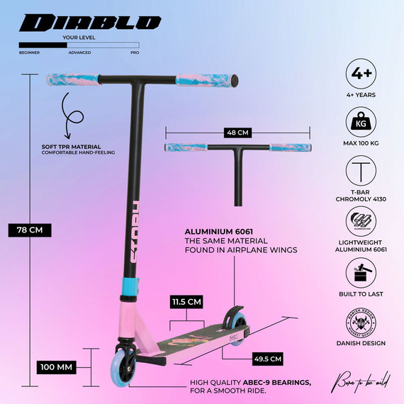 Hulajnoga Wyczynowa Story Diablo Niebiesko-Różowy Wys. 78 cm