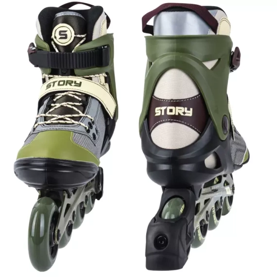 Univerzální kolečkové brusle Inline STORY Trust Army Green
