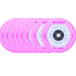 Svítící kolečka inline bruslí Story Pink LED 64 mm (8 ks).)