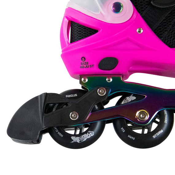 Story Motion Nastavitelné inline brusle Black Pink and Rainbow