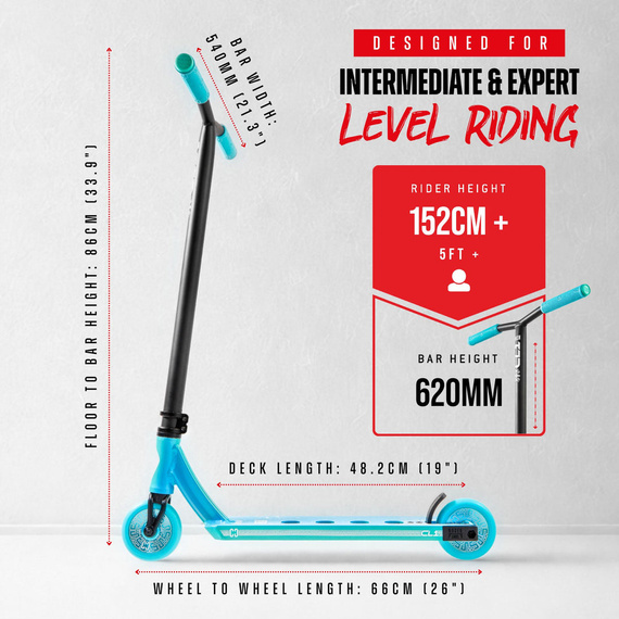 CORE CD1 Kompletní kaskadérská koloběžka červená/černá wys. 81 cm