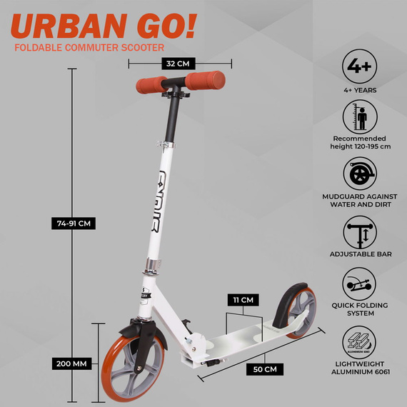 Přepravní koloběžka s velkými koly Story Urban GO! Zářivě bílá