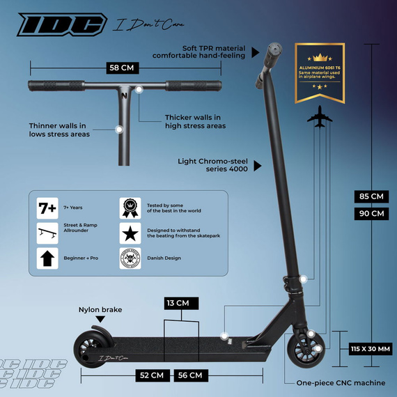 NKD IDC Stunt Scooter Black wys. 90 cm
