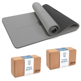 Happy Yoga Set: TPE 6 mm ECO protiskluzová podložka na jógu + 2x korkový blok na jógu