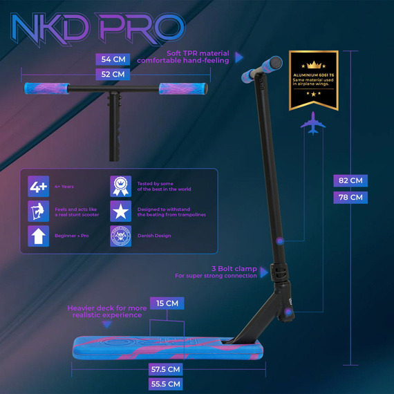Hulajnoga Wyczynowa na trampolinę NKD Pro Trampoline Niebiesko-Fioletowy wys. 78 cm