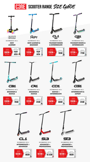 CORE CD1 Kompletní kaskadérská koloběžka červená/černá wys. 81 cm
