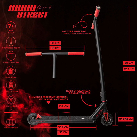 Výkonný skútr NKD Mono Black and Red wys. 95 cm