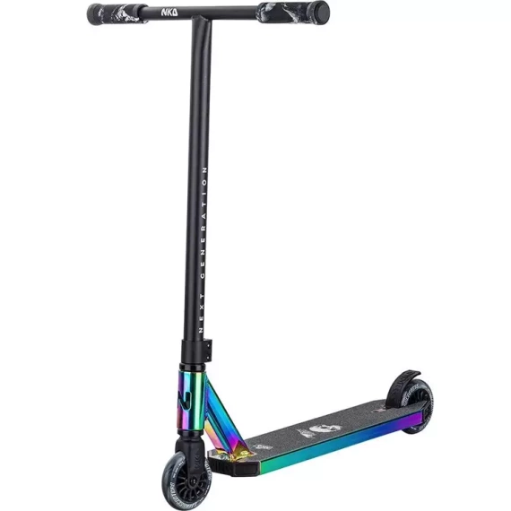 Kaskadérský hliníkový lehký skútr pro mladé jezdce NKD Next Generation Rainbow Stunt wys. 79,4 cm