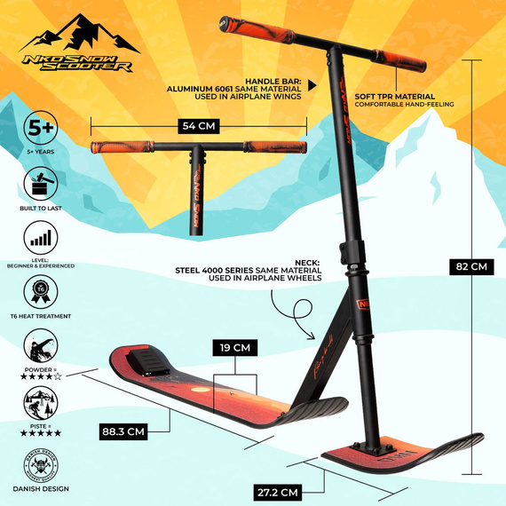 Hulajnoga Wyczynowa na śnieg NKD SNOW Stunt Scooter Czarno-Czerwony wys. 82 cm