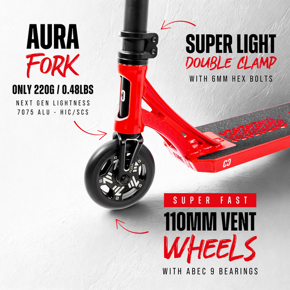 CORE CD1 Kompletní kaskadérská koloběžka červená/černá wys. 81 cm