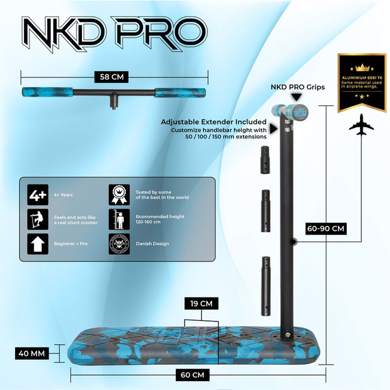 NKD PRO 7,5" Trampolína Scooter Black and Blue Army wys. 60-90 cm