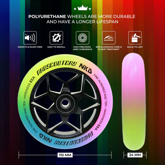 NKD Goat Stunt Scooter Wheels Black & Rainbow 110mm