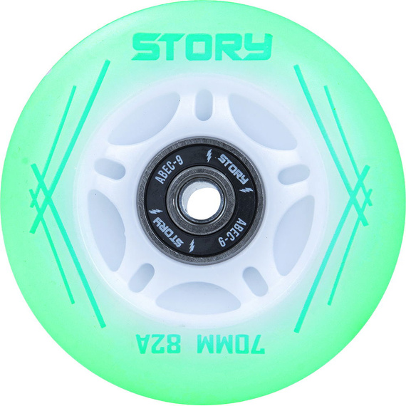 Svítící kolečka inline bruslí Story Mint LED 64 mm (8 ks).)