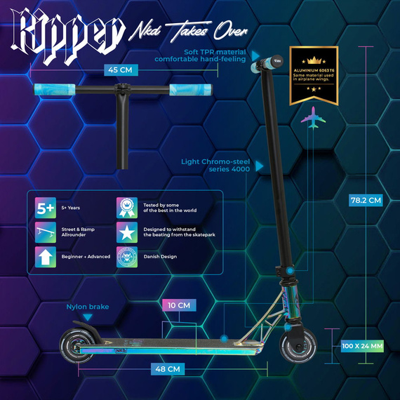 NKD Ripper Stunt Scooter Neochrome wys. 78,2 cm