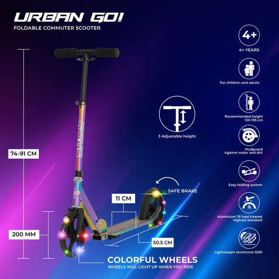 Přepravní koloběžka s velkými koly Story Urban GO! Neochrom LED