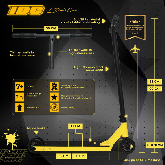 NKD IDC Stunt scooter Černá a žlutá wys. 90 cm