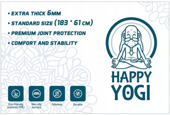 Happy Yoga mat TPE 6mm ECO protiskluzová tyrkysová