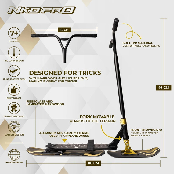 NKD Pro Snow Stunt Scooter Black and Gold wys. 93 cm