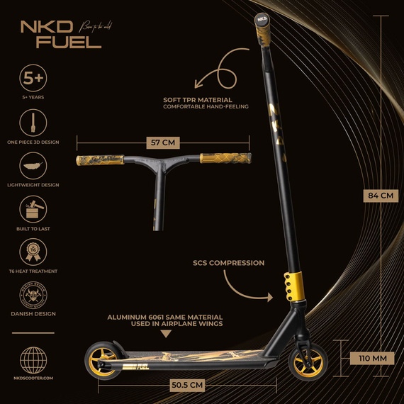 Hulajnoga Wyczynowa NKD Fuel V2 Czarno-Złoty wys. 84 cm