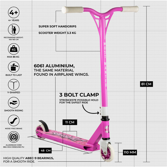 Výkonný skútr Story Bandit DOS Pink Wys. 81 cm