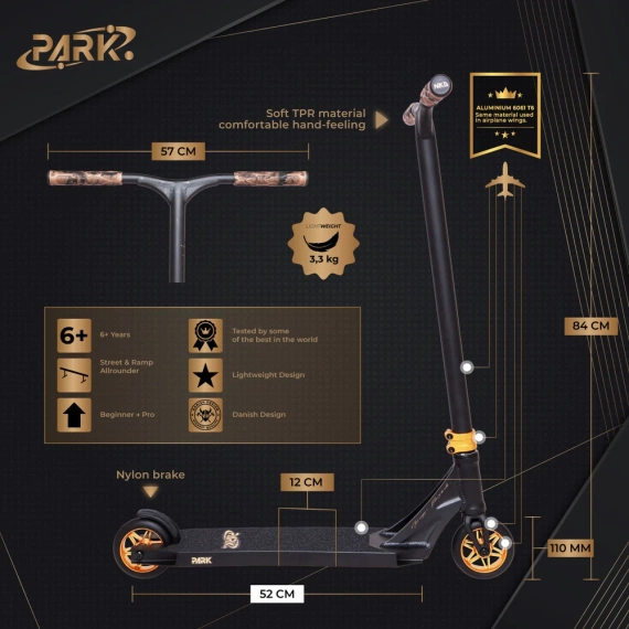 NKD Park Stunt Scooter Black and Gold wys. 84 cm