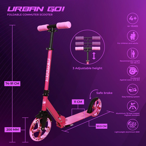 Hulajnoga Transportowa z dużymi kołami Story Urban GO! Brokatowy Różowy