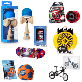 Sada Skill Toy Supreme: Kendama Krom Pop, YoyoFactory Arrow, Footbag, Frisbee, Fingerboard, Finger BMX