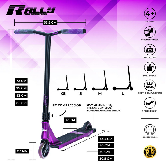 Výkonnostní skútr NKD Rally V4 XS Purple wys. 73 cm