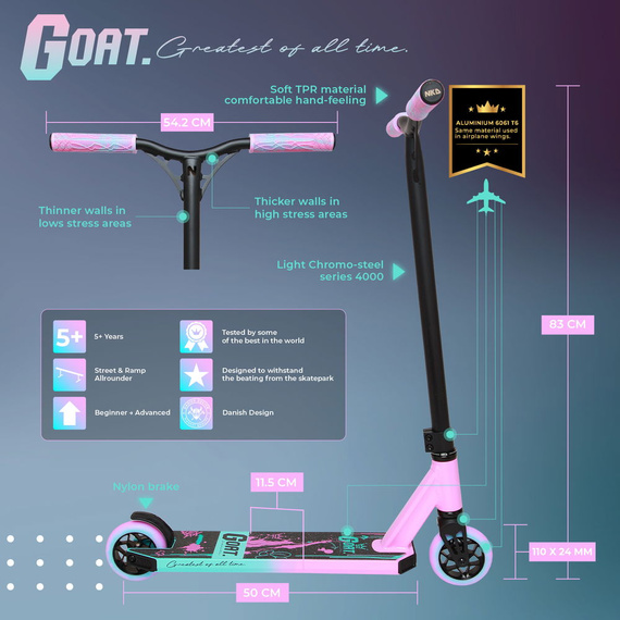 NKD GOAT Stunt scooter Růžová a mentolová barva. 83 cm