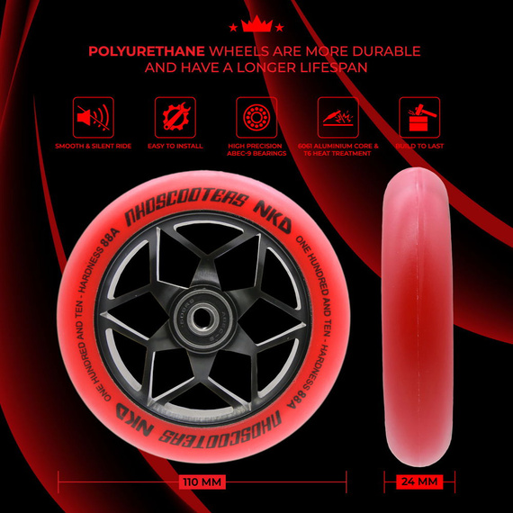 NKD Goat Stunt Scooter Wheels Black and Red 110 mm