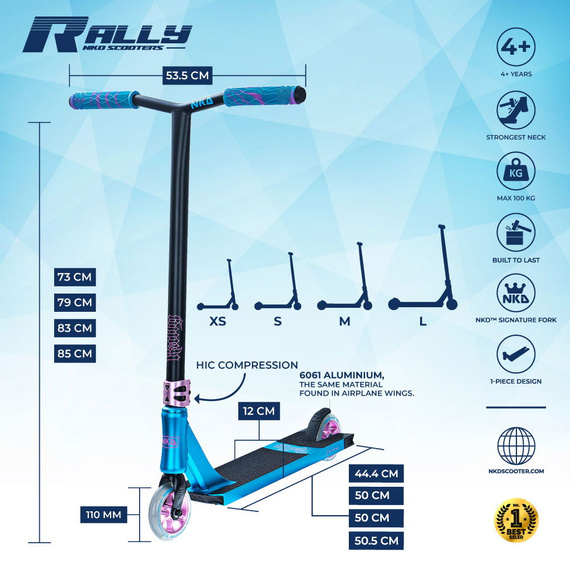 Výkonnostní skútr NKD Rally V4 XS Black Teal wys. 73 cm