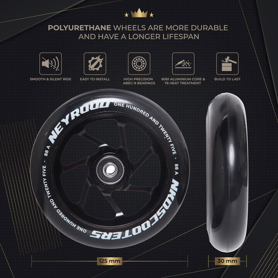 Kolečka pro koloběžky NKD Matis Neyroud Signature Black 125 mm (2 ks).)