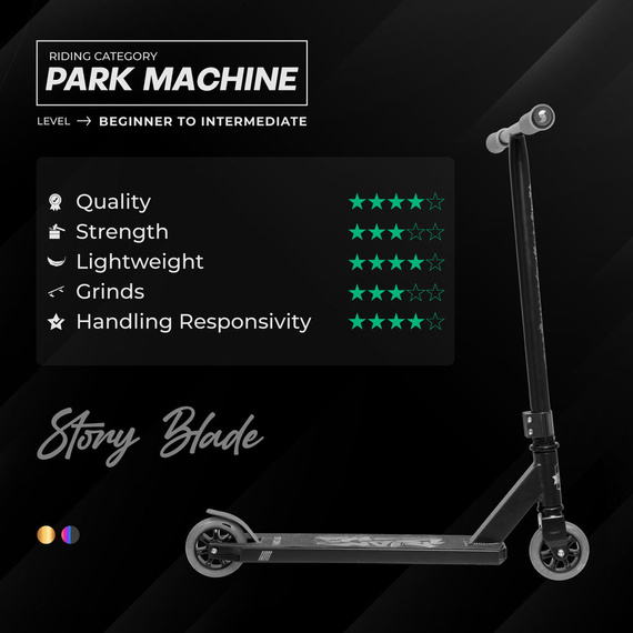 Příběh Blade Stunt Scooter Black and Rainbow wys. 75 cm