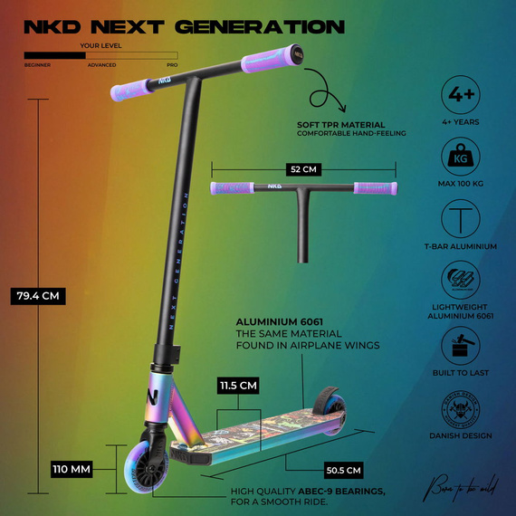 Hulajnoga Wyczynowa Aluminiowa Lekka dla młodych riderów NKD Next Generation Neo wys. 79,4 cm