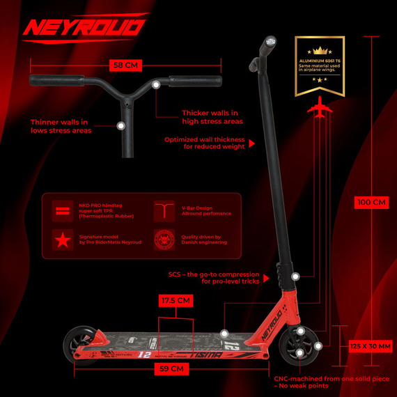 NKD Matis Neyroud Signature PRO Stunt Scooter Red 100 cm