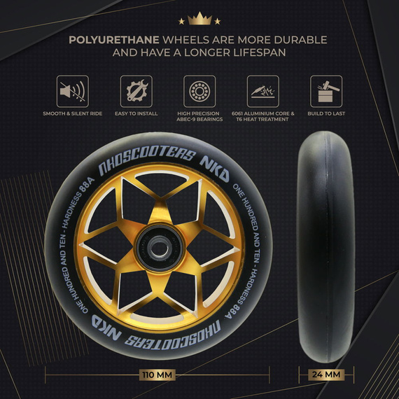 NKD Goat Stunt Scooter Wheels Black and Gold 110 mm
