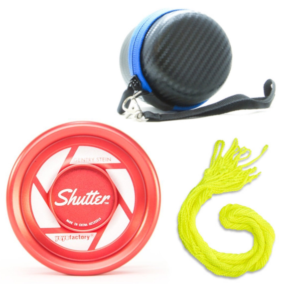 Zestaw Yoyo dla zaawansowanych: Yoyo YoYoFactory Shutter, Etui YoYoFactory Hard Case, Sznurki do Yoyo 10 szt.