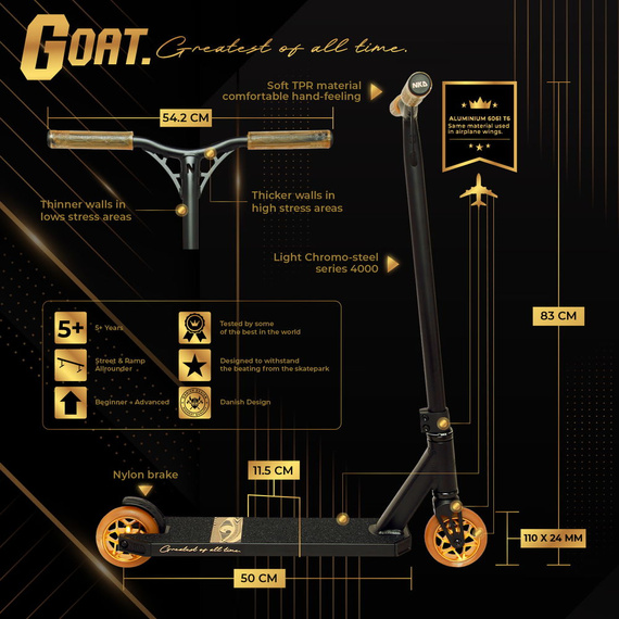 NKD GOAT Stunt scooter Black and gold wys. 83 cm