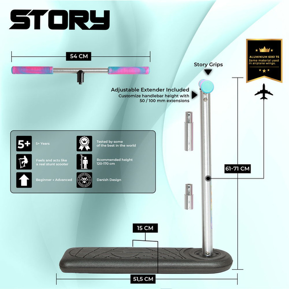 Hulajnoga Wyczynowa na trampolinę Story Pro Trampoline Scooter Czarno-Tęczowy 61-71 cm