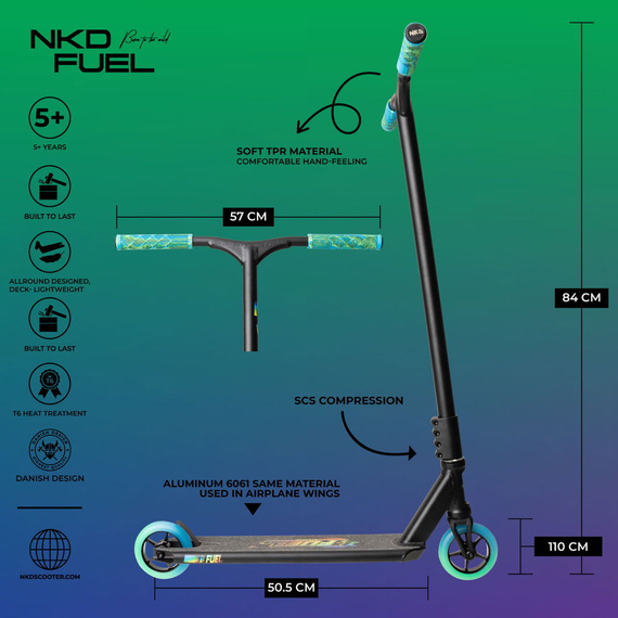 Výkonný skútr NKD Fuel V2 Green/Blue wys. 84 cm