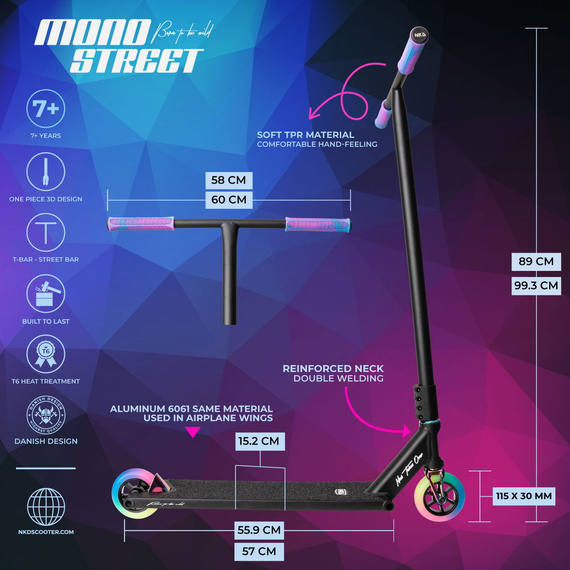 Výkonný skútr NKD Mono Black & Rainbow wys. 99,3 cm