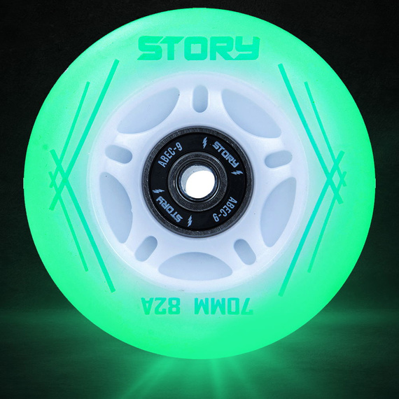 Svítící kolečka inline bruslí Story Mint LED 64 mm (8 ks).)