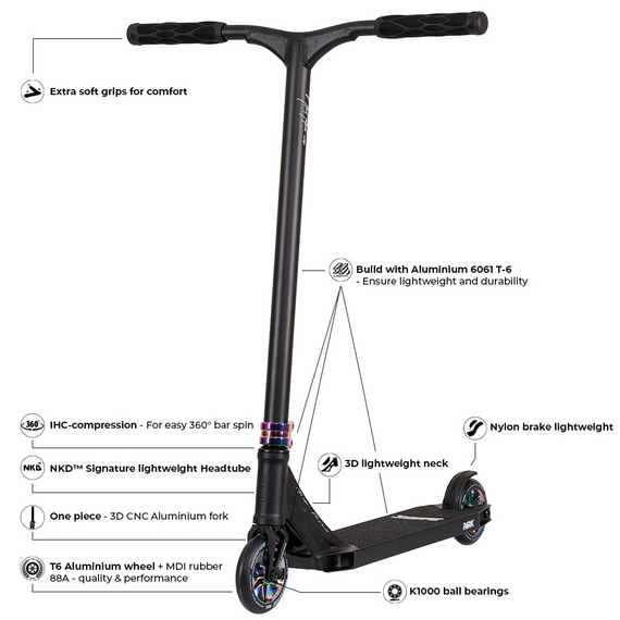 NKD Park Stunt koloběžka Černá a duhová wys. 84 cm